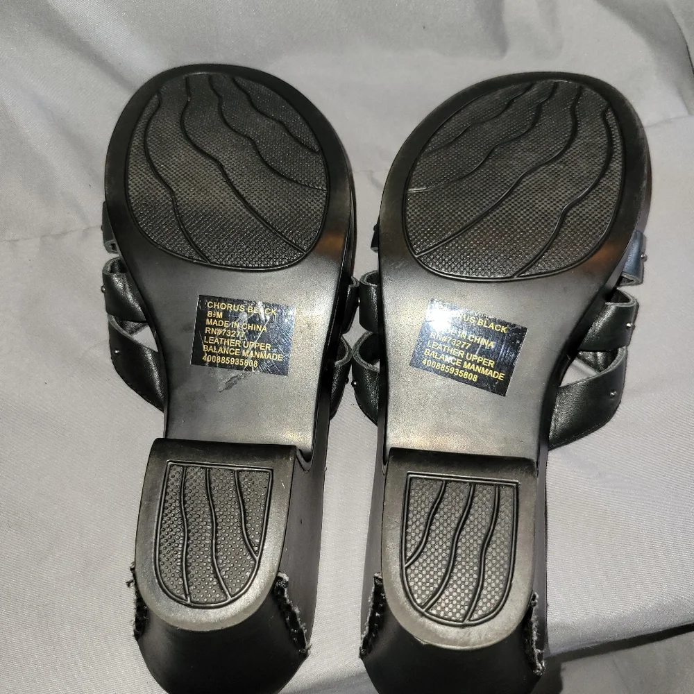 Leather Sandals 8M Black Slip On Shoes - Picture 4 of 5